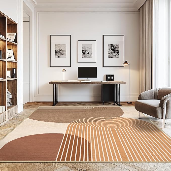 8x10 Large Area Rug for Living Room BohoRug Bohemian Rugs Machine Washable Modern Geometric Rug Non Slip Printed Low Pile Indoor Floor Carpet for Dining Room Bedroom Office,Orange