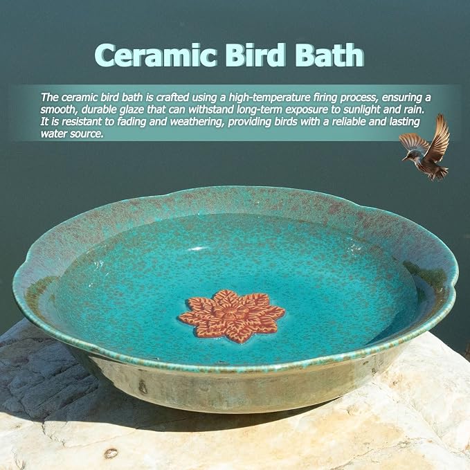 10" W Ceramic Bird Bath for Outdoors,Bird Bath & Feeder with Flower Decor.