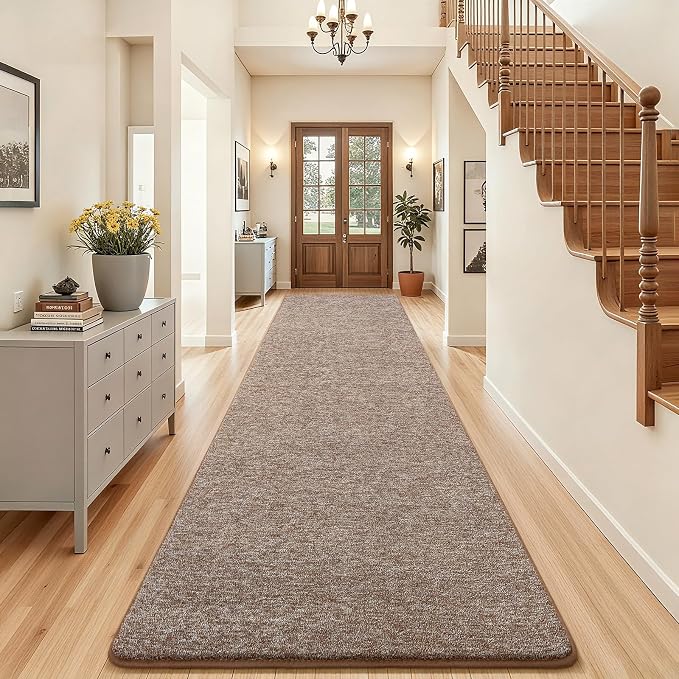 AROGAN 3x10 Runner Rug for Hallway, Long Runner Rugs Non Slip, Matte Brown | Soft Washable Memory Foam Carpet for Bedroom, Non Slip Backing Runners Rug for Hallways, Kitchen, Bathroom, Entryway Home