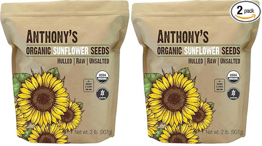 Anthony's Organic Hulled Sunflower Seeds, 2 lb, Raw, Unsalted, Batch Tested and Gluten Free, Keto Friendly (Pack of 2)