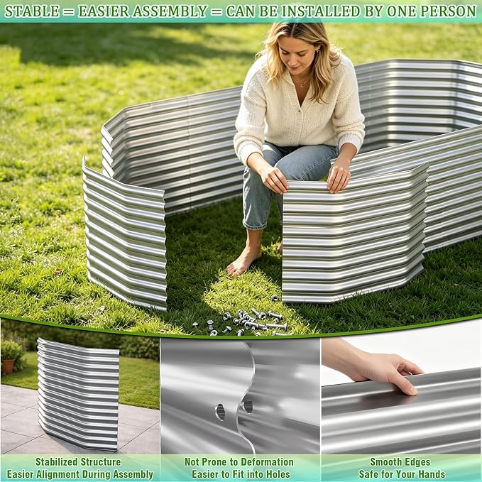Raised Garden Bed Outdoor Upgrade Oval 2 Pack Tall 8x4FT, Galvanized Metal Garden Beds to Grow More in the Same Space, Raised Beds for Gardening Vegetables & Flowers Reinforced Design