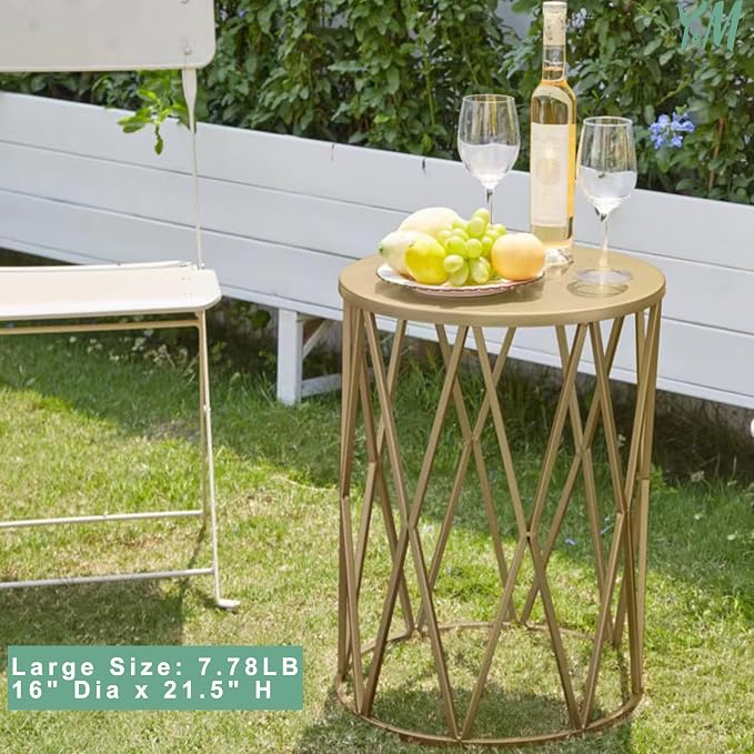 Y&M Outdoor Side Tables Set of 3, Round Heavy Duty Metal Nesting End Tables, Stacking Patio Accent Tables for Outside, Balcony, Garden, Porch, Indoor & Outdoor, Gold