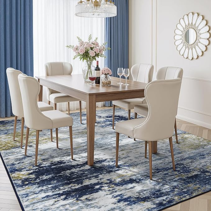 5x7 Area Rug for Living Room, Abstract Washable Non-Slip Rugs, Dark Blue | Neutral Carpet for Bedroom, Dining Room, Home Office, Nursery,Indoor, Stain Resistant, Low Pile, Non-Shedding Modern Rug