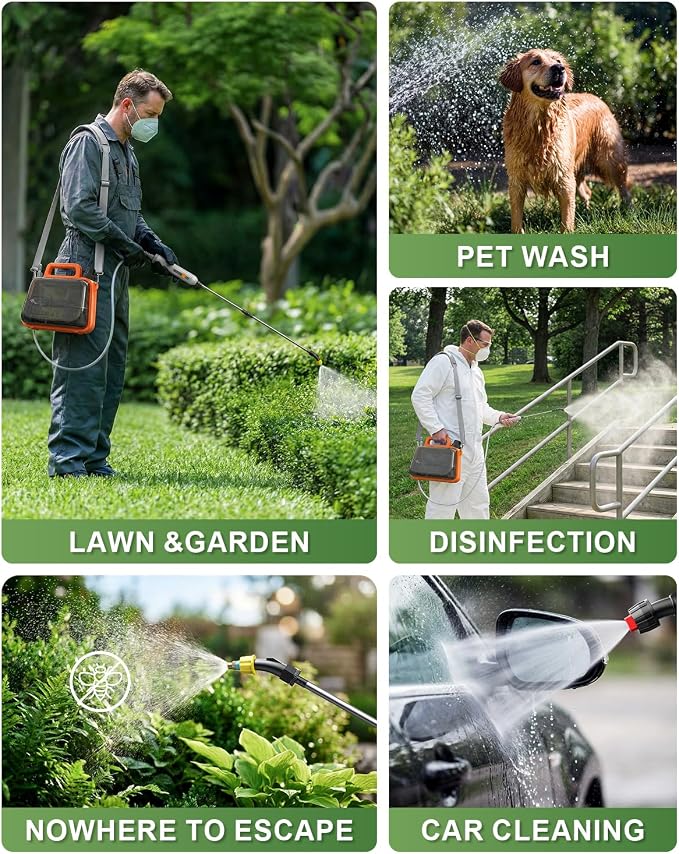 2 Gallon Electric Garden Sprayer, Battery Powered Weed Sprayer with Telescopic Wand, 3 Adjustable Nozzles, Garden Sprayer with Collapsible Tank, Shoulder Strap for Lawn Care, Plant Watering & Cleaning