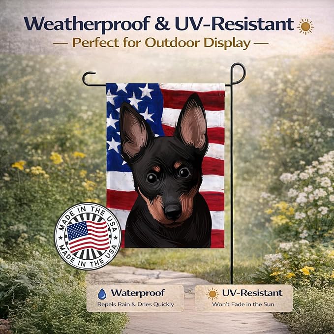 Caroline's Treasures CK6603GF Lancashire Heeler American Flag Garden Flag Mailbox Flag Decorative Yard Flag Banner Outside Patio Artwork Yard Flower Beds, Garden Size, Multicolor