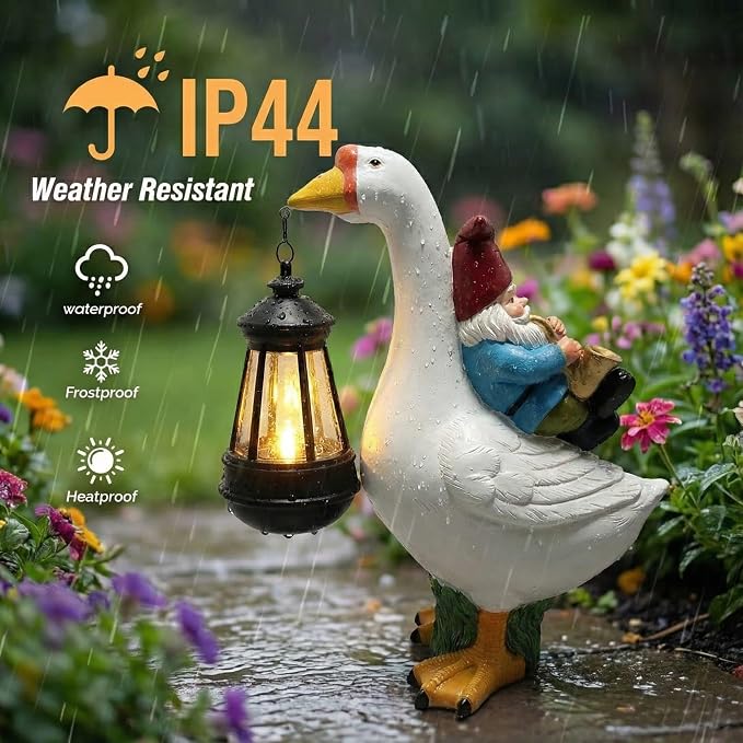 Goose Figurine with Solar Lantern Goose Lamp Decor Gnome Garden Statue Outside Outdoor Yard Housewarming Gifts for Mom Women Grandma