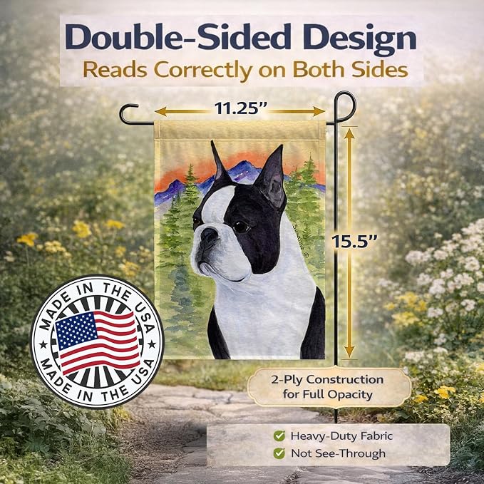 Caroline's Treasures SS8187GF Boston Terrier Garden Flag Mailbox Flag Decorative Yard Flag Banner Outside Patio Artwork Yard Flower Beds, Garden Size, Multicolor