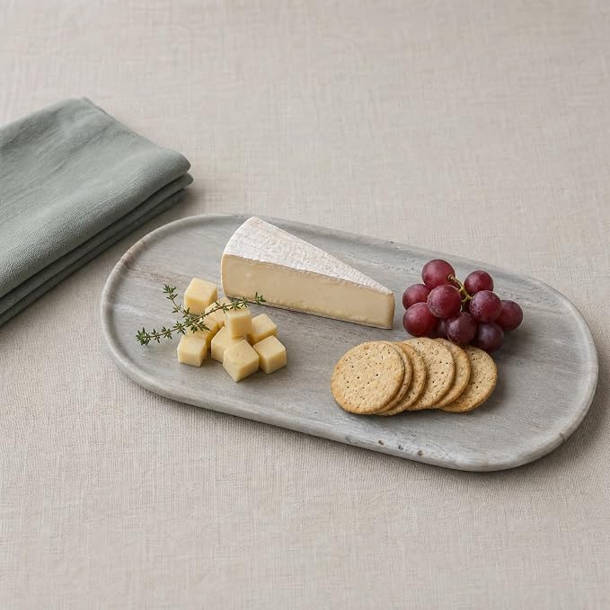 Genuine 100% Natural Marble Tray, Luxury Light Grey Stone Vanity Tray | 11.8" x 5.9" Decorative Oval Trays for Countertop Storage, Bathroom, Dresser, Kitchen, Home Decor, Jewelry Makeup Organizer