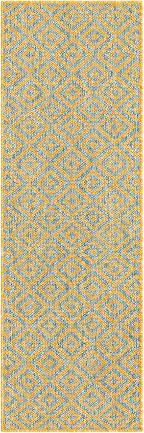 Unique Loom Jill Zarin Jill Zarin Outdoor Collection Area Rug - Costa Rica (2' x 6' 1" Runner, Yellow and Aqua/Light Blue)