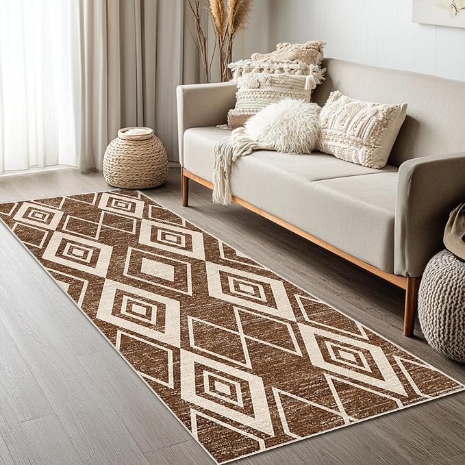 2x6 Moroccan Runner Rug for Entryway Hallway Kitchen Western Boho Terracotta Modern Farmhouse Area Rug Machine Washable Non-Slip Tribal Series Carpet for Bedroom Bathroom Entrance