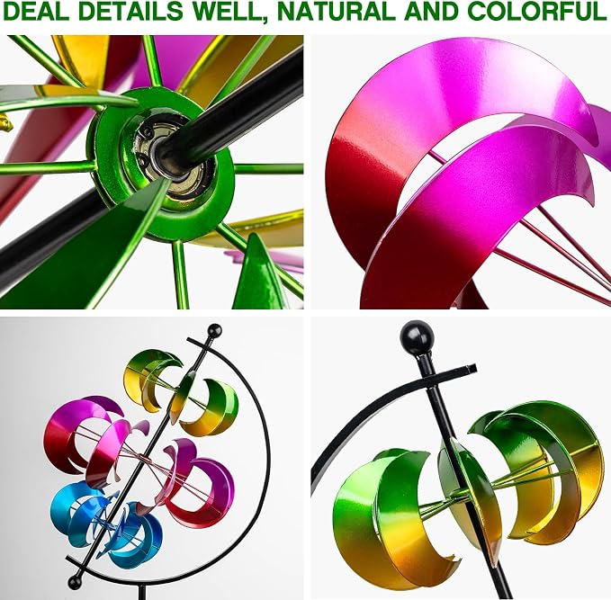 Large Metal Wind Spinner for Garden and Yard – 63 Inch Kinetic Outdoor Sculpture with Dual Direction 360° Spinning Blades – Weather Resistant Moons Yard Art Decor for Patio, Lawn, and Porch