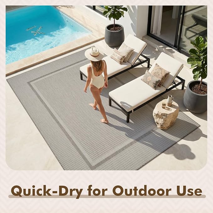 MontVoo-Outdoor Rug-Patio Rug 4x6 Polypropylene Indoor Outdoor Rugs Outdoor Carpet for Patio Deck Balcony Porch, Textured Weave, Durable for High Traffic, Fade-Resistant, Modern Neutral Grey