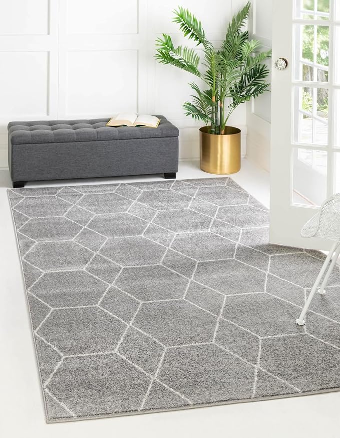 Unique Loom Trellis Frieze Collection Area Rug - Geometric (10' x 13', Light Gray/ Ivory)
