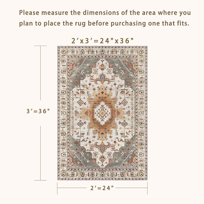 Tangsoo Oriental 2x3 Washable Rugs for Entryway, Non Slip Small Area Rug | Vintage Indoor Front Door Rug, Soft Low Pile Door Mat Small Carpet Throw Rugs for Entry Entrance Kitchen Bedroom Turmeric
