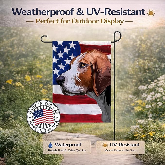 Caroline's Treasures CK6523GF Finnish hound Dog American Flag Garden Flag Mailbox Flag Decorative Yard Flag Banner Outside Patio Artwork Yard Flower Beds, Garden Size, Multicolor