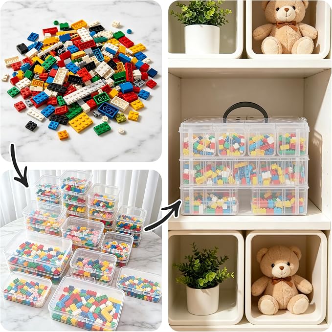 Guyuyii 58 PC Bead Storage Containers with Label Stickers & Portable Handle | for Craft Supplies, Jewelry Making, Diamond Painting | Stackable 3-Tier Case, Compatible with Seed Beads, Earrings, Sewing