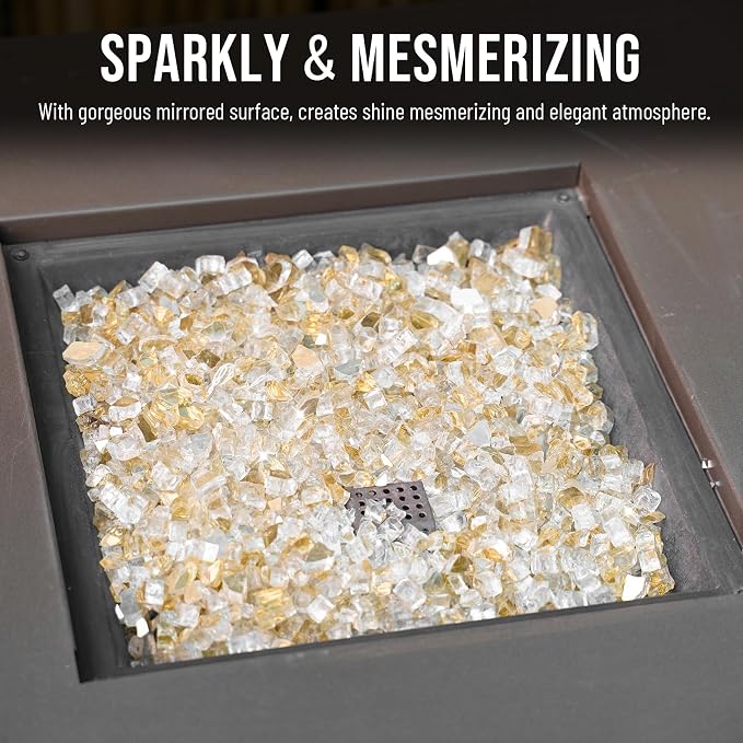 Skyflame High Luster 10-Pound Fire Glass for Fire Pit Fireplace Landscaping, 1/2-Inch Gold Reflective