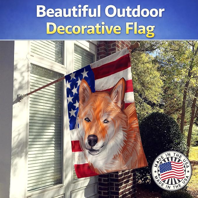 Caroline's Treasures CK6704CHF Shiba Inu Dog American Flag House Flag Large Porch Sleeve Pole Decorative Outside Yard Banner Artwork Wall Hanging, Polyester, House Size, Multicolor