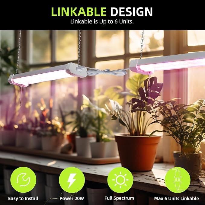 Hlite 16inch Adjustable Full Spectrum Plant Growing Lamps | Hanging Grow Light for Indoor Plants with Shade,Linkable Plug and Hanging with On/Off Switch, Seedling to Flowering
