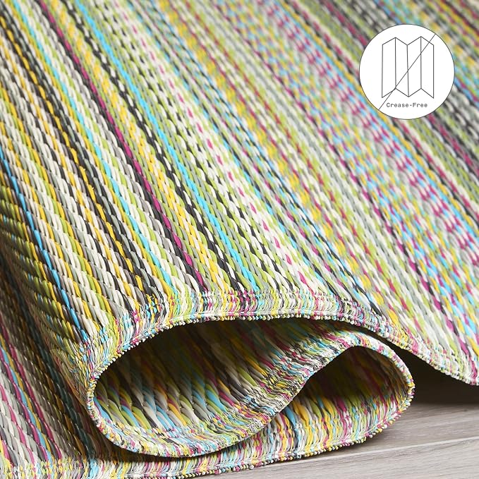 Fab Habitat Outdoor Rug - Waterproof, Fade Resistant, Crease-Free - Premium Recycled Plastic - Striped - Porch, Deck, Balcony, Mudroom, Laundry Room, Patio - Cancun - Candy - 3 x 5 ft