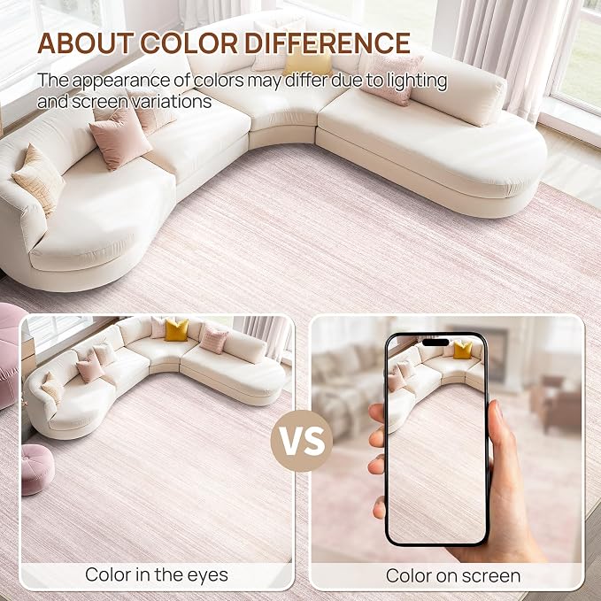 UERMEI 10x12 Washable Area Rug - Neutral Modern Abstract Living Room Rugs, Non-Slip Soft Large Indoor Floor Carpet for Bedroom Home Office & Under Dining Table Decor, Soft Pink