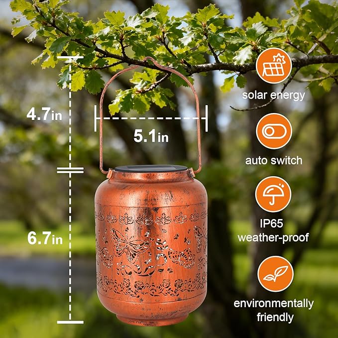 2 Packs Butterfly Solar Lanterns Outdoor Waterproof Garden Decor Birthday Gifts for Women Metal Hanging Solar Lights for Yard Patio Lawn Backyard Butterfly Christmas Gardening Gifts for Mom Grandma