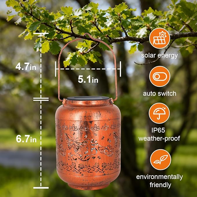 4Pack Butterfly Solar Lanterns Outdoor Waterproof Garden Decor Birthday Gifts for Women Metal Hanging Solar Lights for Yard Patio Lawn Backyard Butterfly Christmas Gardening Gifts for Mom Grandma