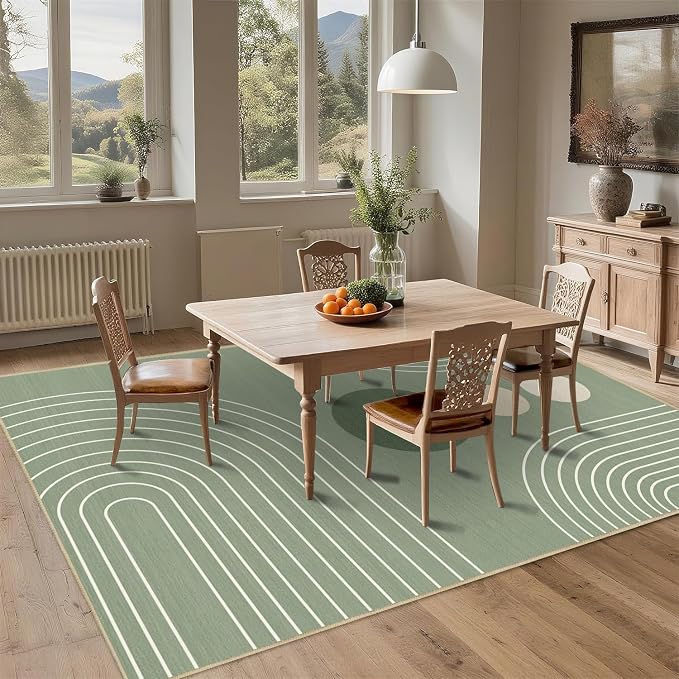 Area Rug 5x7 Boho Modern Minimalist Geometric Abstract Rug Sage Green Mid Century Modern Rug for Living Room Machine Washable Non-Slip Printed Low Pile Indoor Carpet for Bedroom Dining Room Office