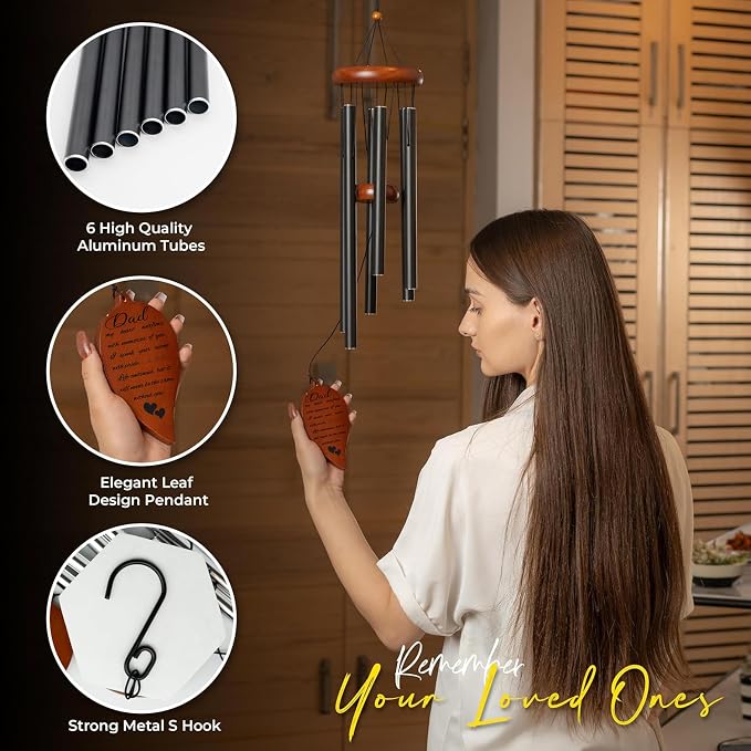 Best Memorial Wind Chimes for Loss of Father - 32.5" Long - Unique Sympathy Wind Chimes for Loss of Father - Prime Bereavement Gifts for Loss of Father - Finest Remembrance Gifts for Loss of Father