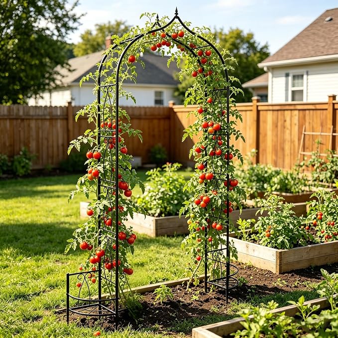 Metal Garden Arbors 8Ft Thickened Arch Trellis for Climbing Plants | Outdoor Arbor with Planter Box Rustproof Trellises Grapes Rose Wedding Arched Entrance Backdrop Stand Party Event Decoration