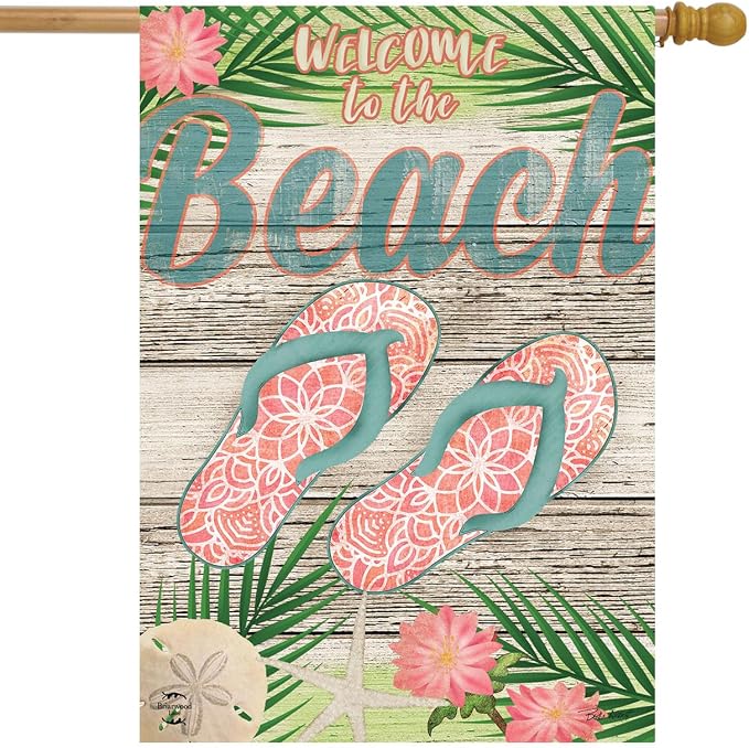 Welcome Beach Flip Flops Summer Double Sided House Flag 40" x 28" Briarwood Lane