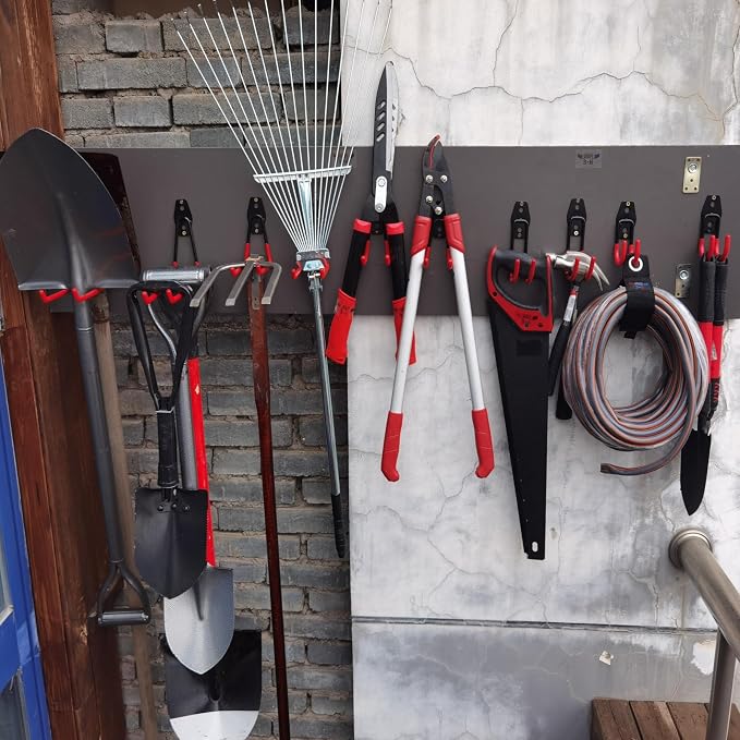 3-H Garage Wall Hooks 14 Pack,Garage Hooks Heavy Duty with Extra Welding Spots,Garage Hooks for Hanging,Garage Organizer for Garden,Lawn,Yard Tools,Chairs,Ladders,WeedEater,Shovel,Blower(Red)