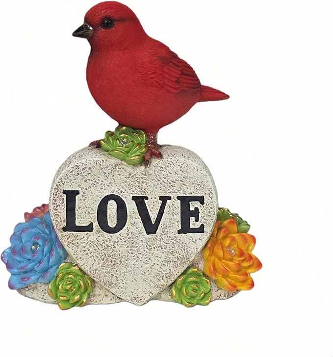 Solar Cardinal Decor Red Bird with Glowing Succulents Love Heart Stone Remembrance Garden Figurine Decor for Outdoor Yard Patio Lawn Sympathy Gifts for Mother Grandma Women Wife Sister