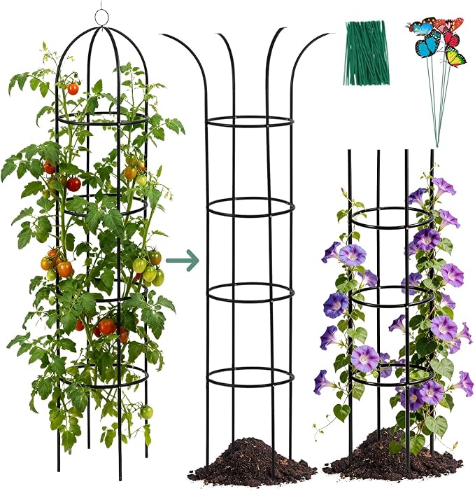 100% Metal Obelisk Garden Trellis 6.6 Feet Tall Sturdy Plant Support for Climbing Vines and Flowers Stands,1pc Upgrade Round Trellis for Pots Metal Plant Flower Trellises for Clematis Jasmine Outdoor
