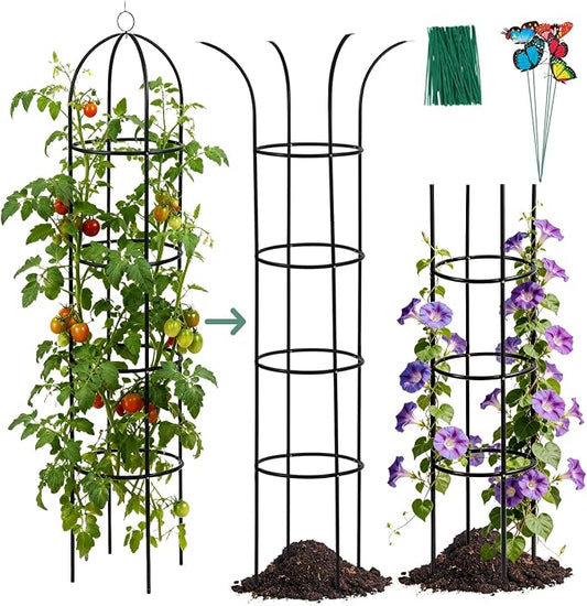 100% Metal Obelisk Garden Trellis 6.6 Feet Tall Sturdy Plant Support for Climbing Vines and Flowers Stands,1pc Upgrade Round Trellis for Pots Metal Plant Flower Trellises for Clematis Jasmine Outdoor