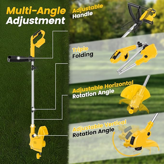 ALSO GO 21V Cordless Weed Wacker, Weed Eater Battery Powered with 2 x2.0Ah Batteries and 10 Spare Spools, 12''Grass Trimmer with Auto Line Feed, 2-in-1 Grass Trimmer& Edger Lawn Tool for Yard, Garden