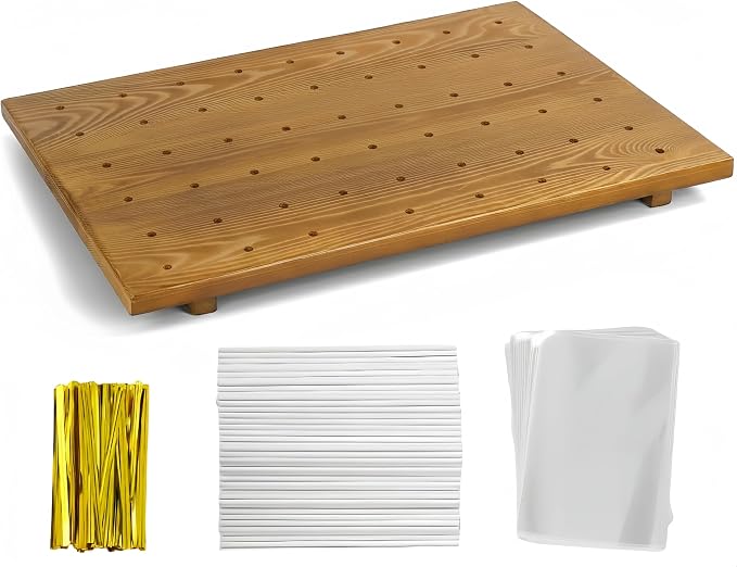 Relaxing Garden 48 Hole Cake Pop Stand, Wooden Cake Pop Display Board with 100 Sticks, 100 Treat Bags & 100 Twist Ties, Dessert Table Holder for Birthday, Baby Shower, Wedding & Parties