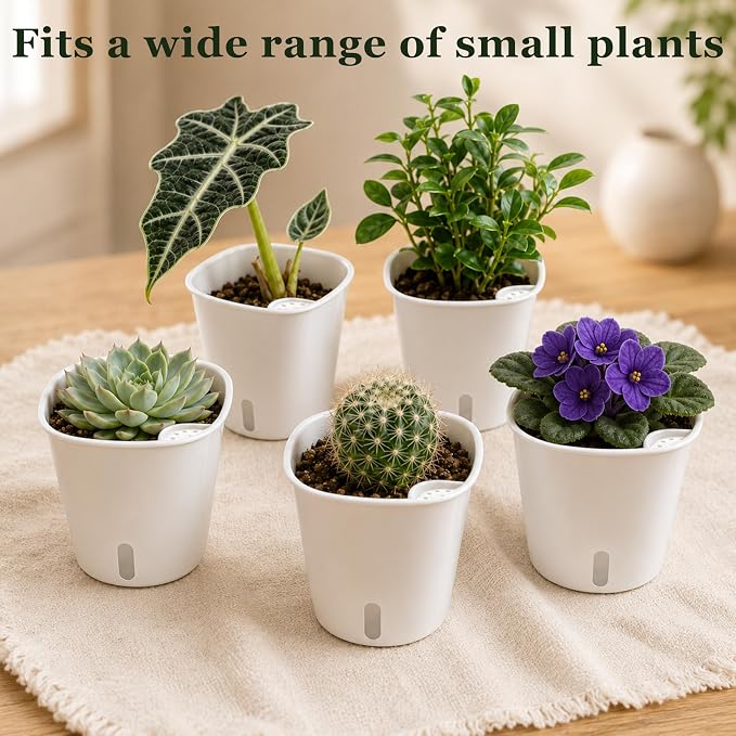 3" Self Watering Pots - 10 Sets Planter Pots for Indoor Plants With Water Level Indicator and Multiple Vents - for House Plants, Flowers, Herbs