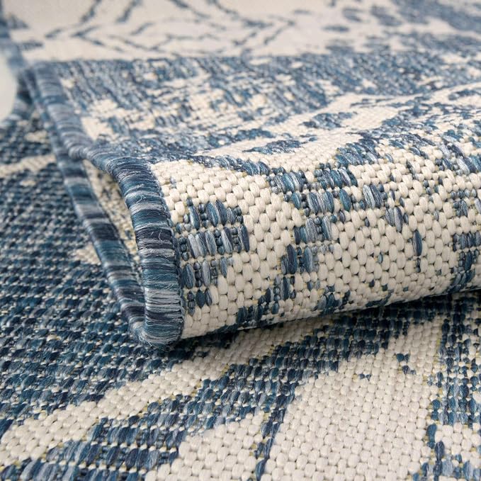 Unique Loom Outdoor Bohemian Collection Area Rug - Anthro (13' Round, Blue/ Ivory)