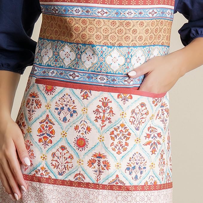 Maison d' Hermine Aprons for women with Pocket 100% Cotton (27.50"x31.50") | Adjustable Neck Strap & long ties Apron Men Chef Wedding Cooking Gardening Server Maid