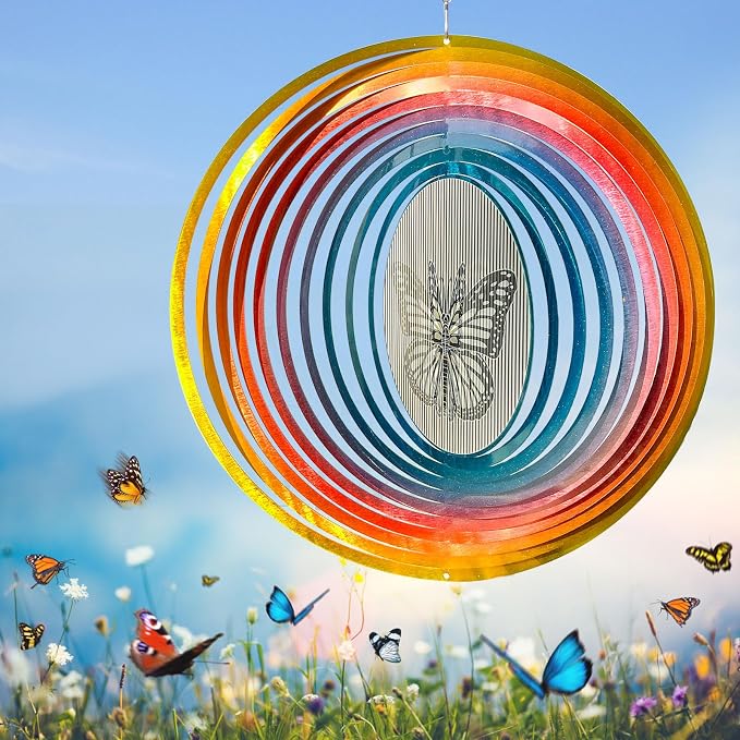 Aoedelyart Wind Spinner Creates a Fluttering Butterfly 3D Animations Effect,Wind Spinners Ouddoor Butterfly Gift for Women/Grandma/Mom/Wife,12inch Mandala Wind Spinner Hanging Garden Yard Art Decor
