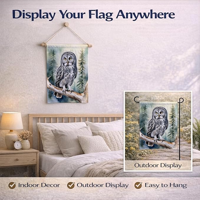 Caroline's Treasures Great Gray Owl Garden Flag Mailbox Flag Decorative Yard Flag Banner Outside Patio Artwork Yard Flower Beds, Garden Size, Multicolor