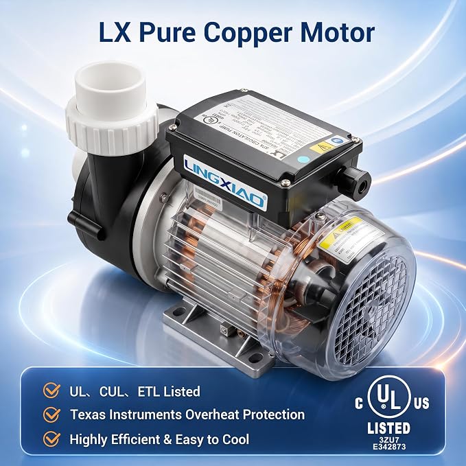 Hot Tub Circulation Pump 230V,63GPM,1.5in (Model: WTC50M-Standard) | LX Pump 100% Copper Motor, High Efficiency, Low Noise, Replace OEM Models