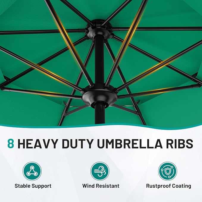 AreShark 11ft 2 Tiers Patio Umbrella - Outdoor Umbrella Waterproof UV Protection, Market Table Umbrella w/ 8 Sturdy Ribs&Crank for Pool, Porch, Garden(Turquoise)