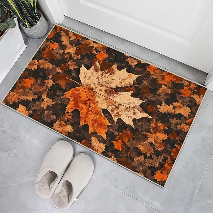 2x3 Maple Leaf Area Rugs Boho Maple Leaf Autumn Fall Vintage Rug for Bathroom Kitchen Entryway Indoor Soft Non-Slip Thin Carpet Modern Abstract Rugs for Dining Room Under Table Washable Machine