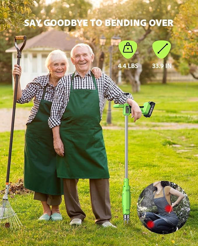 TaskStar Electric Weed Puller Tool: 21V Battery Powered w/ 2pcs 2000mAh, Heavy Duty 3-Claw Steel Root Weeder Stand-Up Remover Picker Grabber Popper, for Dandelion Lawn Garden Yard EWP001