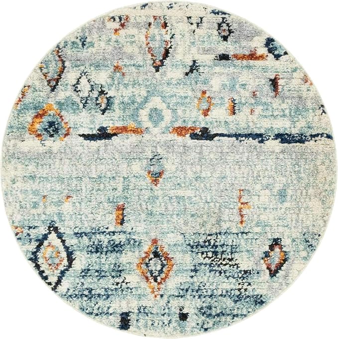 Unique Loom Morocco Collection Tribal, Southwestern, Bohemian Area Rug (4' 0 x 4' 0 Round, Ivory/Black)