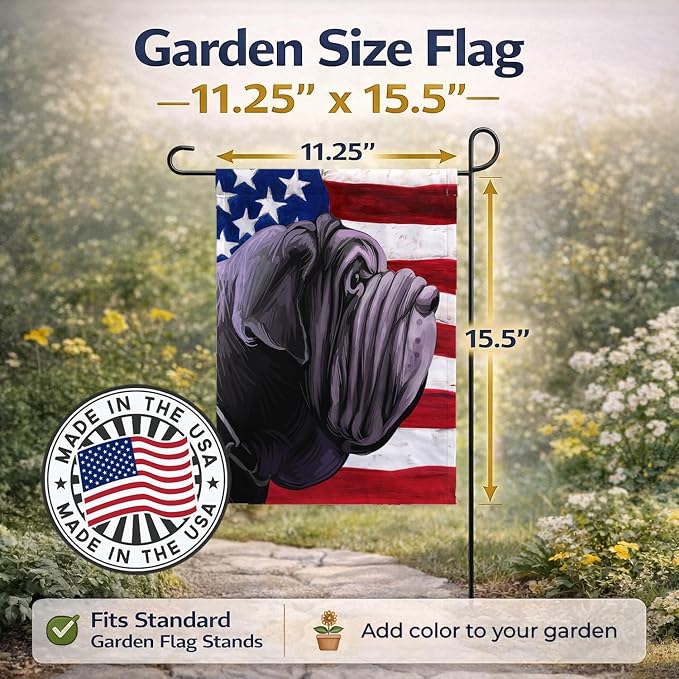 Caroline's Treasures CK6625GF Neapolitan Mastiff Dog American Flag Garden Flag Mailbox Flag Decorative Yard Flag Banner Outside Patio Artwork Yard Flower Beds, Garden Size, Multicolor