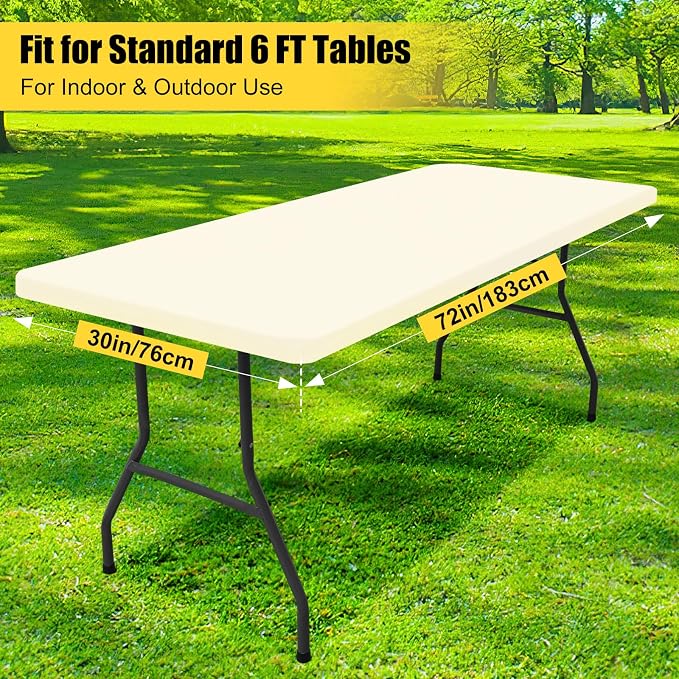 Smiry 6 Pack Rectangle Picnic Table Cloth, Waterproof Elastic Fitted Tablecloths, Washable Polyester Rectangular Patio Table Cover for Camping, Indoor and Outdoor (Beige, 30"x72")