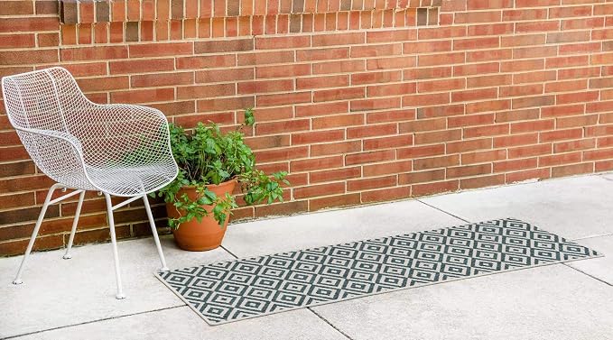 Unique Loom Outdoor Collection Area Rug - Costa Rica (2' x 8' Runner, Teal/ Ivory)